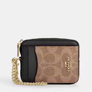 Coach Brown and Black Card Holder with Gold Chain